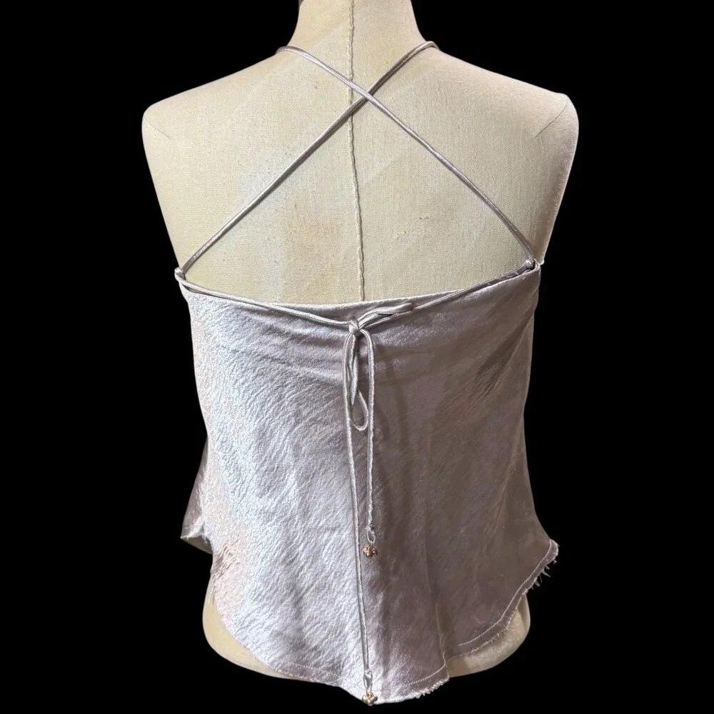 Free People XS Lamour Top Silver Metallic Halter Fairy Cyber Fest Y2K EGirl Edgy